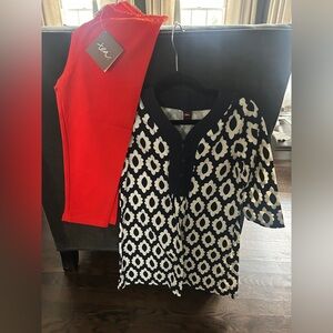 Tea Collection Navy and White Patterned Set with Red Pants